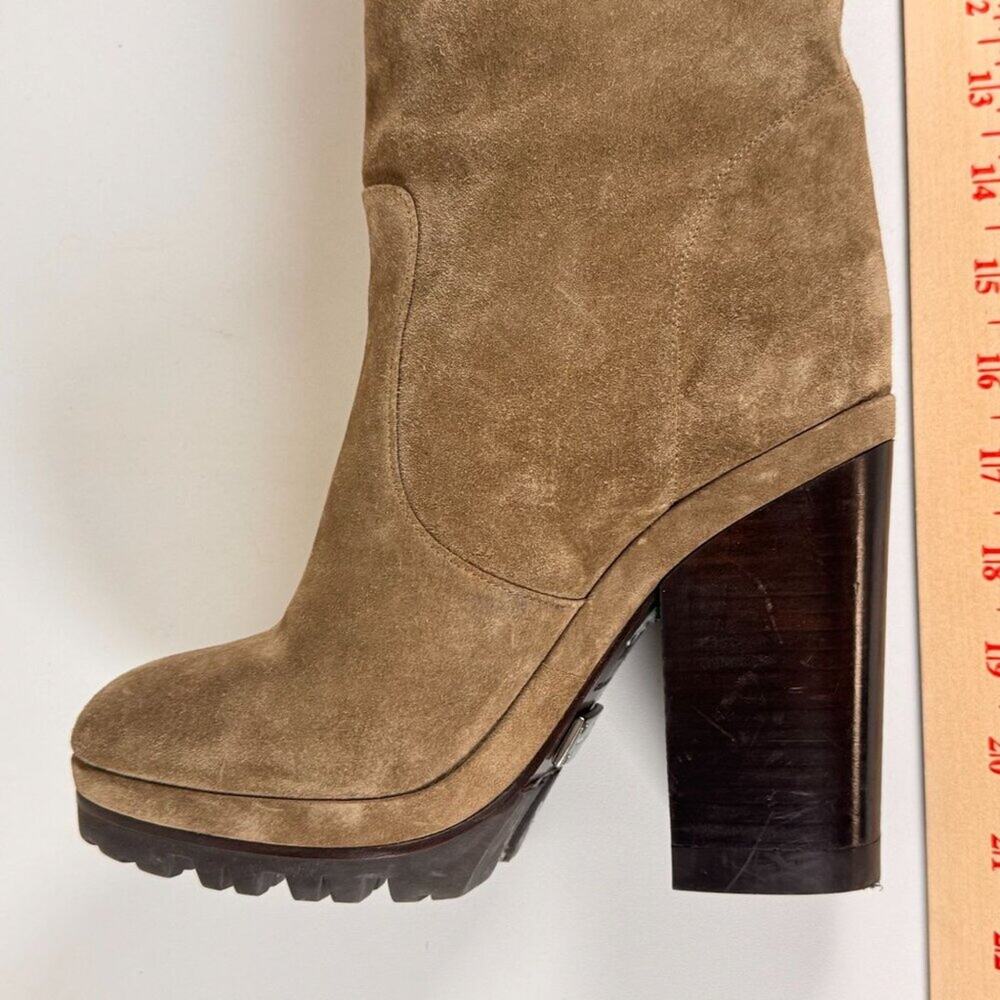 Michael Kors High Heel Platform Suede Knee High Boots With Rugged Sole - Picture 14 of 16